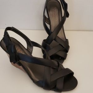 Black Talbots leather wedge sandal
